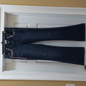 Cache stud embellished mid rise jeans EUC